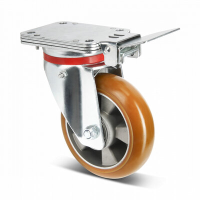 PU swivel castor with fixed brake 160 mm brown convex - 510 kg