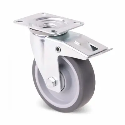 Roue pivotante en caoutchouc TPR avec frein 100 mm - roulement à rouleaux - 100 kg