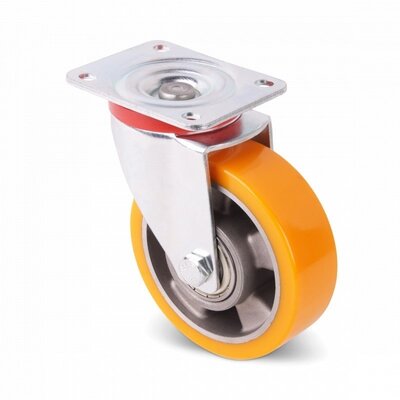 Rodízio giratório em PU 80 mm - rolamento de esferas - 250 kg