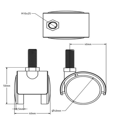 Roue pour meuble noire 40 mm - M10 - 25 kg