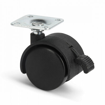 Roda para móveis preta com travão 40 mm - 38x38 - 25 kg