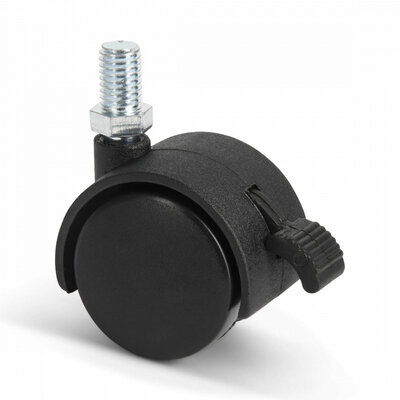 Rodinha para móveis preta com travão 40 mm - M8 - 25 kg