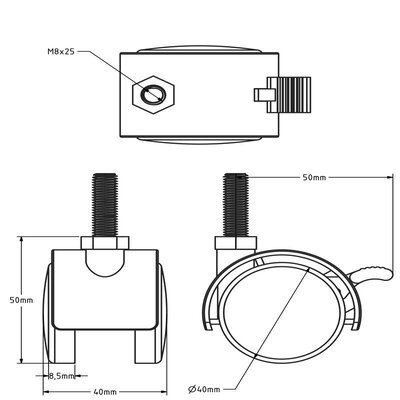 Rodinha para móveis preta com travão 40 mm - M8 - 25 kg