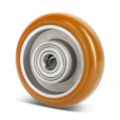Roda PU 100 mm com rebordo - furo do eixo 15 mm - 270 kg
