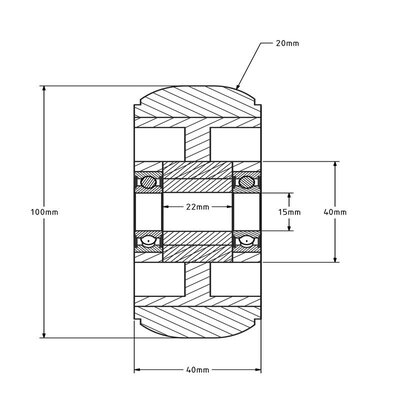 PU-hjul 100 mm, bombat – axelhål 15 mm – 270 kg