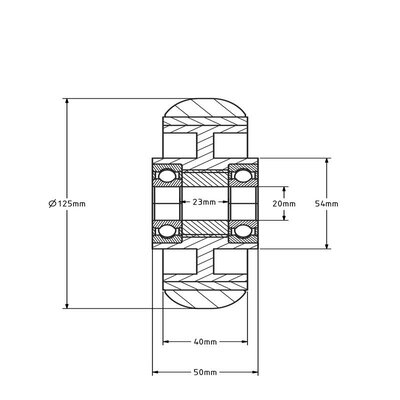 Roda PU 125 mm com furo central 20 mm - 310 kg