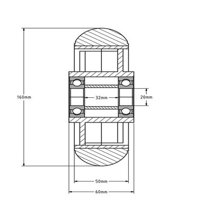 PU-hjul 160 mm, buet - akselhul 20 mm - 510 kg