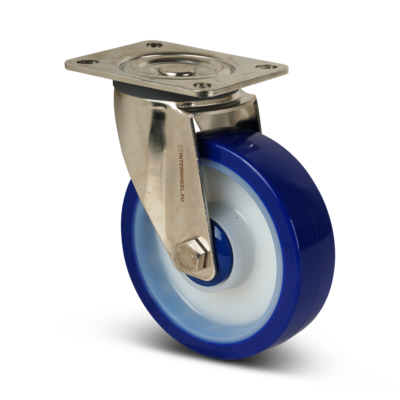 Stainless steel PU swivel castor 80 mm - ball bearing - 120 kg