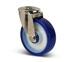 Stainless steel PU swivel castor 100 mm - bolt hole - 150 kg