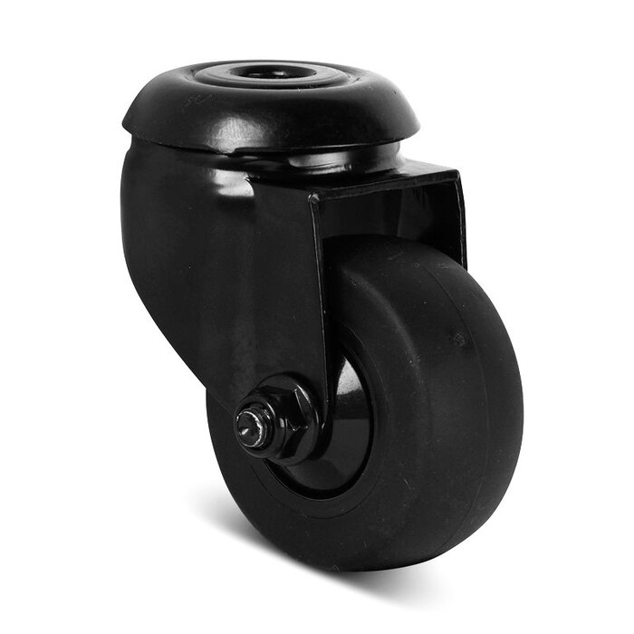 Rodízio giratório preto 50 mm - rolamento de esferas - orifício para parafuso - 50 kg