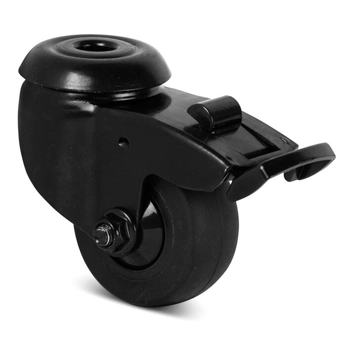 Rueda giratoria negra con freno, 50 mm - rodamiento de bolas - orificio para perno - 50 kg