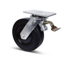 Rueda giratoria de goma para cargas pesadas con freno, 250 mm – 1.000 kg