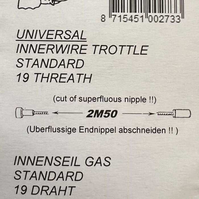 deKartshop.nl Gaskabel Universeel / remkabel/ koppeling kabel aflopende kop