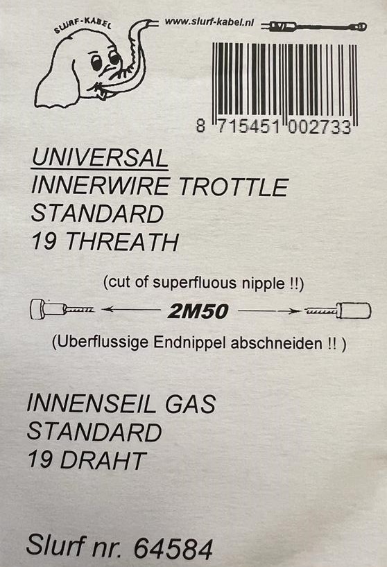 deKartshop.nl Gaskabel Universeel / remkabel/ koppeling kabel aflopende kop