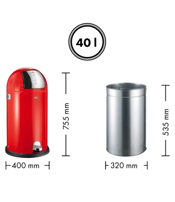 Wesco WESCO® Kickboy 40L – Retro Vuilnisbak met Klep, Roestvrij Deksel en Duurzame Staalconstructie