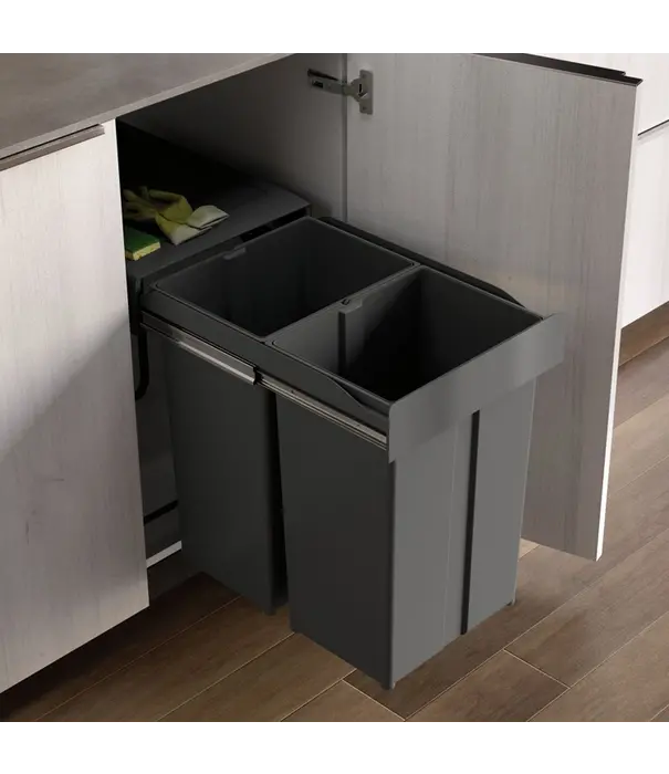 Wesco WESCO® Duo Bin – Inbouwvuilbak 32 liter (2 x 16L), volledig uittrekbaar, antraciet, kastbodemmontage