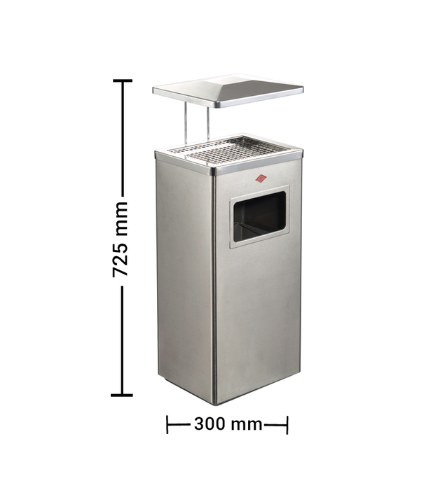 Wesco WESCO® Staande asbak met dak in mat roestvrij staal, met zeef en afvalemmer – 19 liter