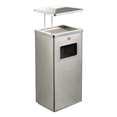 WESCO® Staande asbak met dak in mat roestvrij staal, met zeef en afvalemmer – 19 liter
