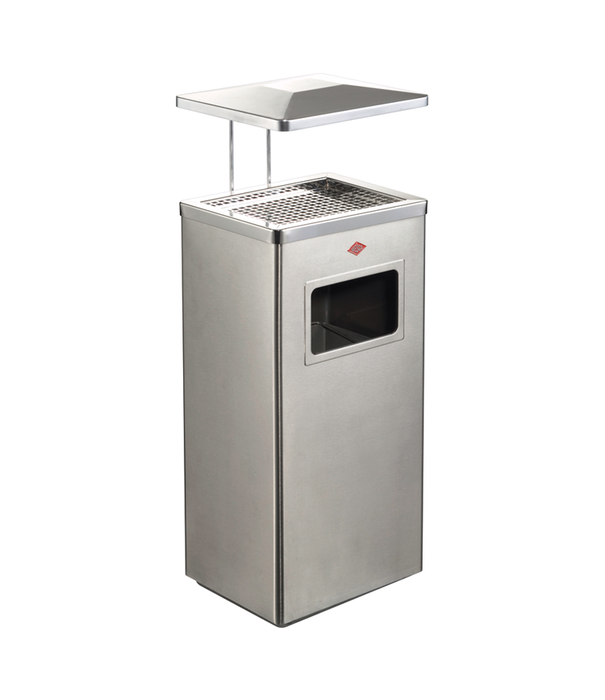 Wesco WESCO® Staande asbak met dak in mat roestvrij staal, met zeef en afvalemmer – 19 liter