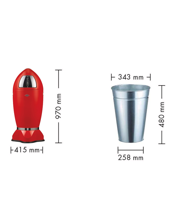 Wesco WESCO® SpaceBoy in Rood – Raketvormige vuilbak van 35L met retro uitstraling