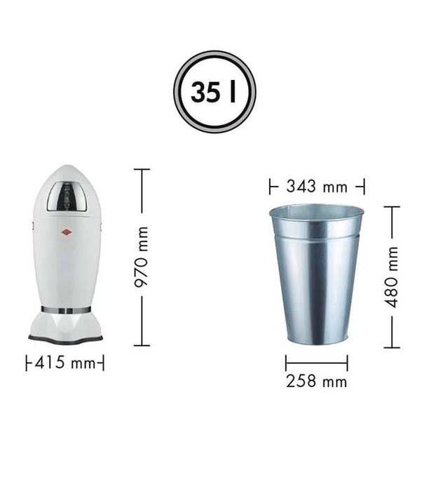 Wesco WESCO SpaceBoy en blanc - Poubelle iconique en forme de fusée de 35L pour chaque pièce