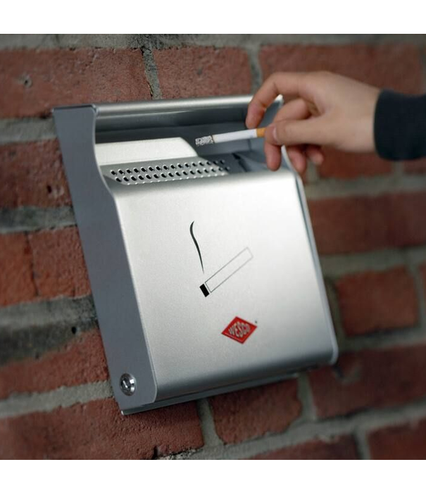 Wesco Cendrier mural verrouillable WESCO pour l'extérieur - acier laqué argent, 285x232x62 mm