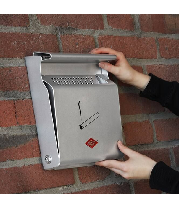 Wesco Cendrier mural verrouillable WESCO pour l'extérieur - acier laqué argent, 285x232x62 mm