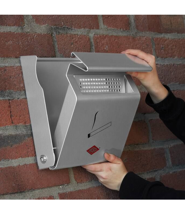 Wesco Cendrier mural verrouillable WESCO pour l'extérieur - acier laqué argent, 285x232x62 mm