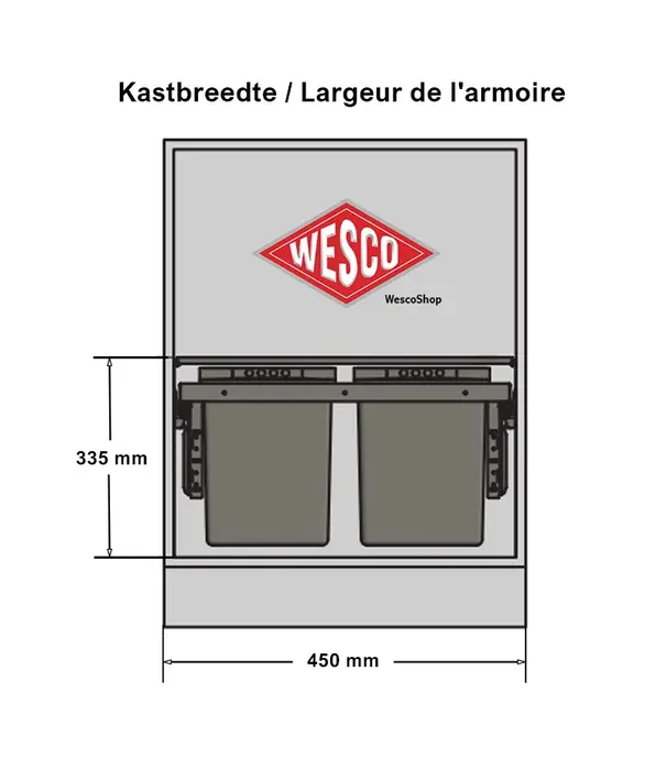 Wesco WESCO® Pullboy Soft Comfort® 360 K/450-2 afvalscheidingssysteem – 22 liter (450 mm kastbreedte, softclose, antraciet)