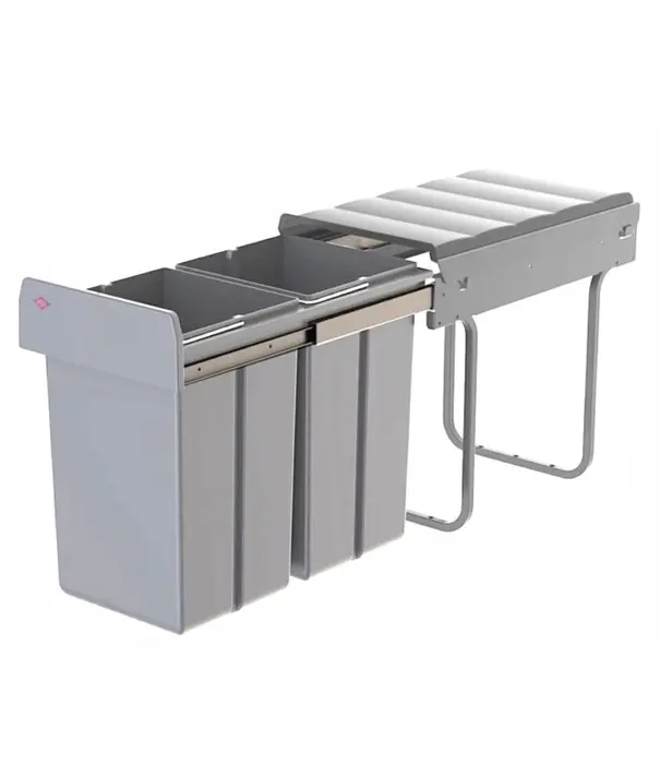Wesco WESCO Traditionline Double-Boy 410 X/300-2 aluminiumgrijs – Dubbele uittrekbare inbouwafvalemmer, 2 x 15 liter, kastbodemmontage