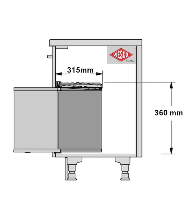 Wesco WESCO® Rondo 2 Poubelle pivotante encastrable 13 L – Acier inoxydable avec couvercle noir – Pour armoire à porte battante min. 400 mm