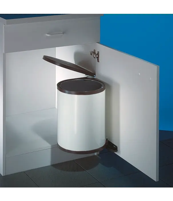 Wesco WESCO® Rondo 2 Poubelle encastrable pivotante 13 L – Blanc avec couvercle noir – Pour armoire de cuisine min. 400 mm