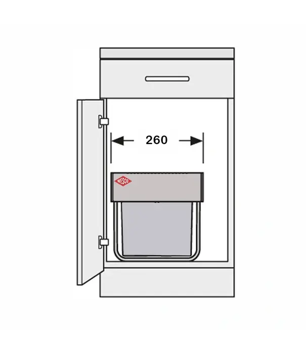 Wesco WESCO / Naber Traditionline Double-Boy® 485 S/300-3 – Inbouwafvalemmer 36 liter met frontaansluiting, volledig uittrekbaar – alu grijs