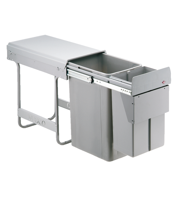 Wesco WESCO / Naber Traditionline Double-Boy® 485 S/300-3 – Inbouwafvalemmer 36 liter met frontaansluiting, volledig uittrekbaar – alu grijs