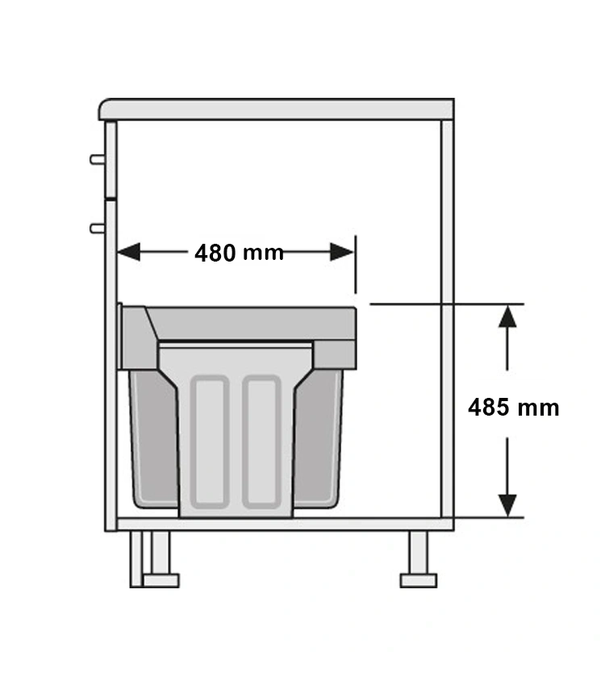 Wesco WESCO / Naber Traditionline Double-Boy® 485 S/300-3 – Inbouwafvalemmer 36 liter met frontaansluiting, volledig uittrekbaar – alu grijs