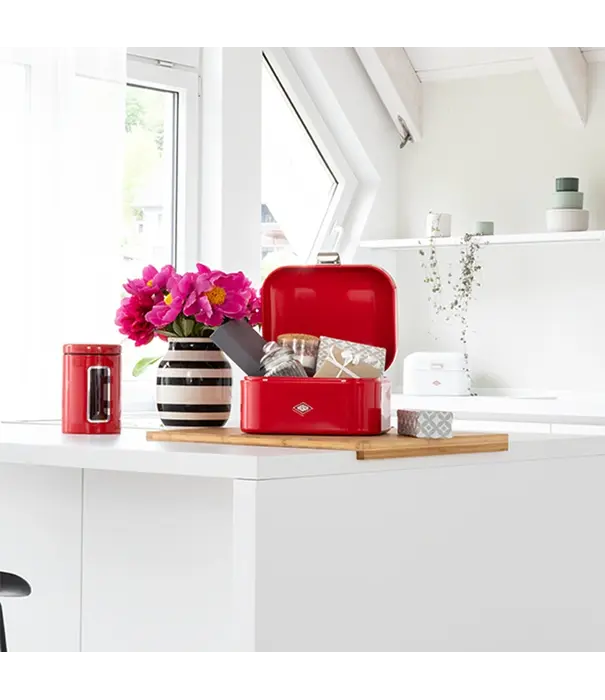 Wesco WESCO Single Grandy® broodtrommel Rood orange SE – compacte broodbox voor kleine keukens met ventilatiegaten