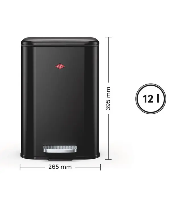 Wesco WESCO Cubeboy 12 L mat zwart – compacte pedaalemmer met soft-close