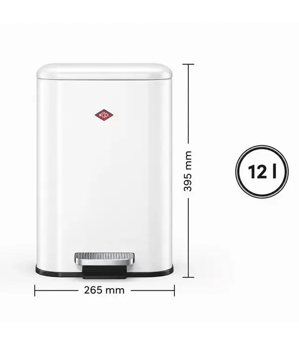 Wesco WESCO Cubeboy 12 L Blanc mat – poubelle compacte à pédale avec fermeture en douceur