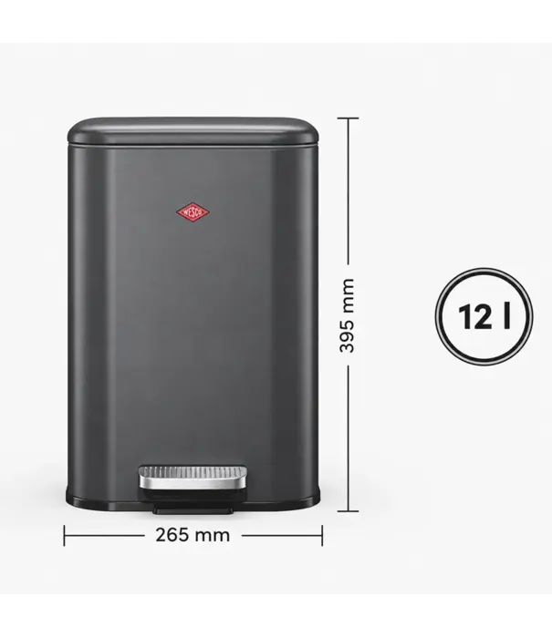 Wesco WESCO Cubeboy 12 L Graphite mat – poubelle à pédale compacte avec fermeture en douceur