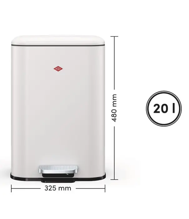 Wesco WESCO Cubeboy 20 L Blanc mat – poubelle à pédale spacieuse avec fermeture en douceur