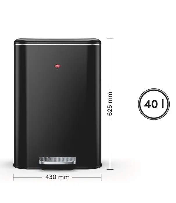 Wesco WESCO Cubeboy 2 x 20 L Noir mat – système de tri sélectif avec fermeture en douceur