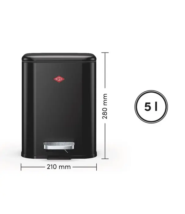 Wesco WESCO Cubeboy 5 L Mat zwart – compacte pedaalemmer met soft-close
