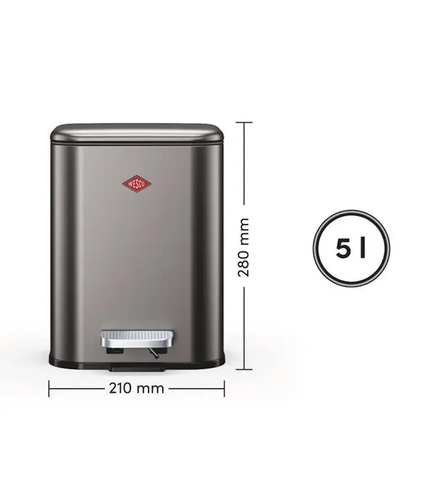 Wesco WESCO Cubeboy 5 L Mat grafiet – compacte pedaalemmer met soft-close