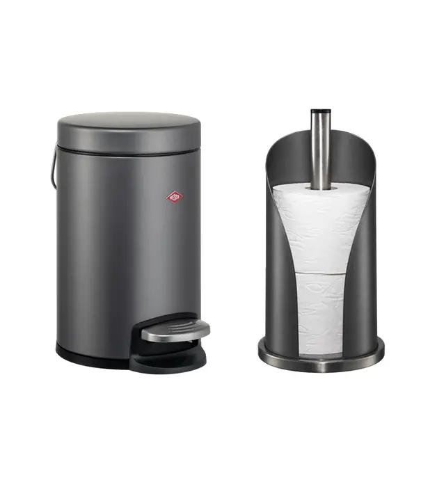 Wesco WESCO® Bathboy 3 L Set Mat grafiet – cosmetica afvalemmer + papierrolhouder