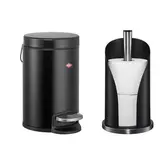 Ensemble WESCO® Bathboy 3 L, noir mat – poubelle pour produits cosmétiques + porte-rouleau de papier
