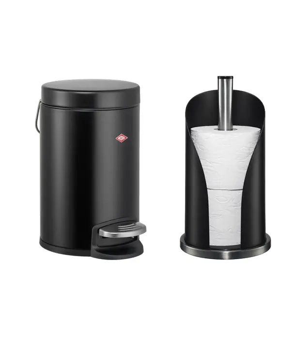 Wesco WESCO® Bathboy 3 L Set Mat zwart – cosmetica afvalemmer + papierrolhouder