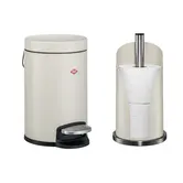 Ensemble WESCO® Bathboy 3 L, finition sable mat – poubelle pour produits cosmétiques + porte-rouleau de papier