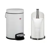 Ensemble WESCO® Bathboy 3 L, blanc mat – poubelle pour produits cosmétiques + porte-rouleau de papier