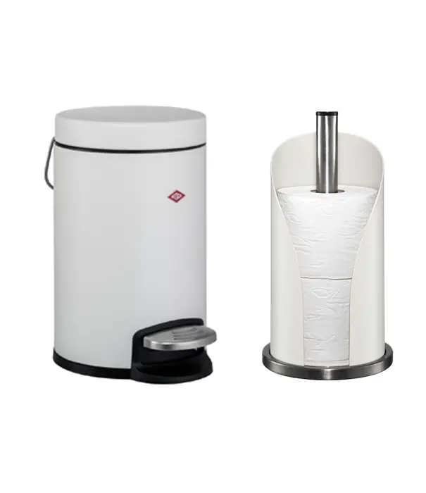 Wesco Ensemble WESCO® Bathboy 3 L, blanc mat – poubelle pour produits cosmétiques + porte-rouleau de papier