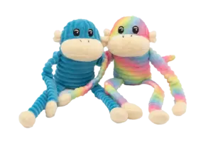 ZippyPaws Spencer the Crinkle Monkey 2-Pack Small Rainbow & Blue